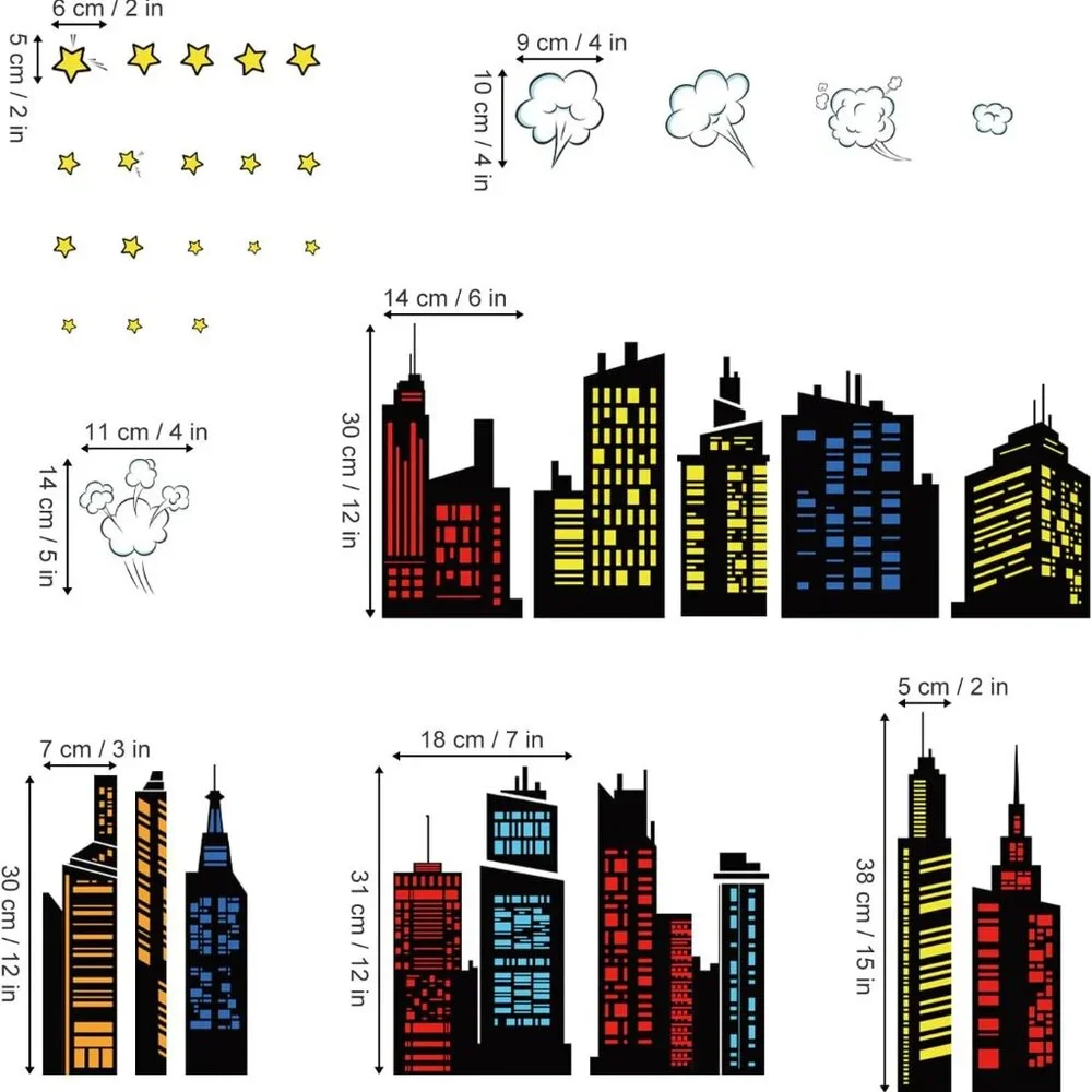 Colorful City Skyline Wall Decals Bedroom Playroom Toddler Wall Stickers